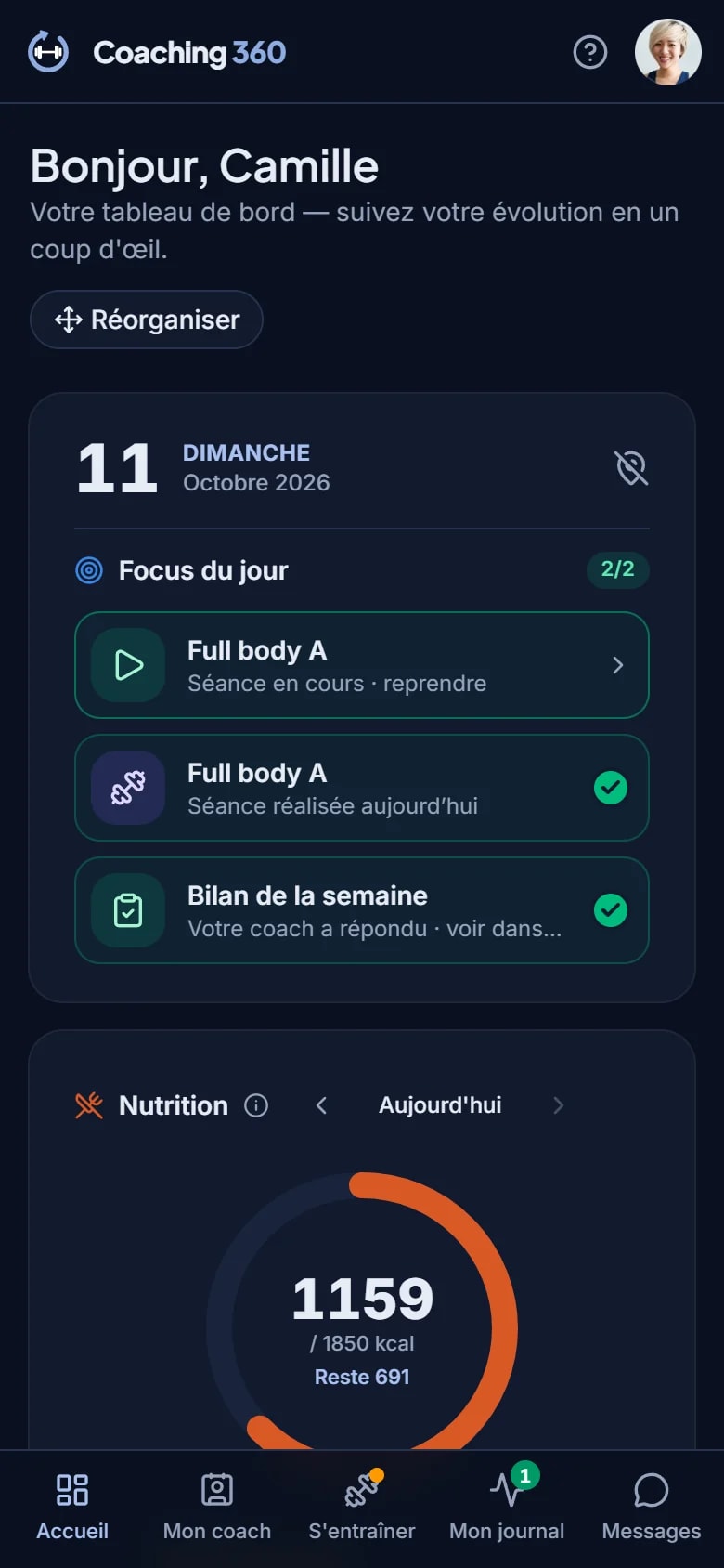 Tableau de bord du client sur smartphone