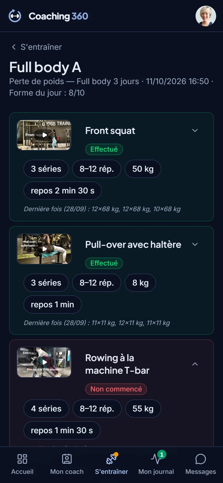 Séance en cours sur le smartphone du client